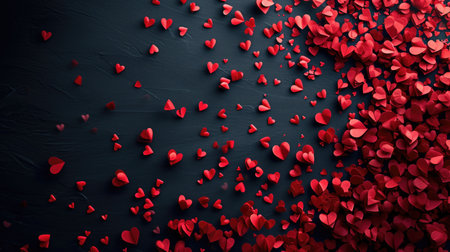 Red Hearts Overflow on Dark Canvas: Three-Dimensional Array on Black Background - Valentine's Day Conceptの素材