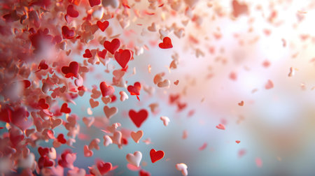 Whimsical Heart Confetti: Red and Pink Hearts on Light Gradient - Valentine's Day Conceptの素材