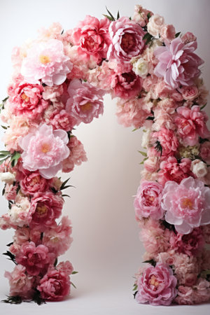 Floral Elegance on White: Pink Peonies Arch with Open Space for Text - Valentine's Day Conceptの素材