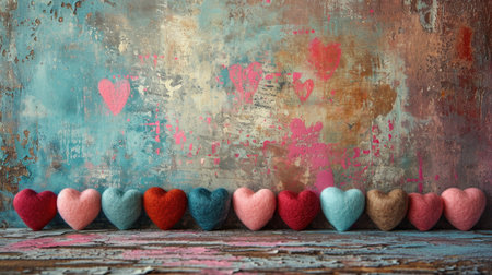 Nostalgic Hearts on Grunge Backdrop: Color Gradient and Vintage Texture - Valentine's Day Conceptの素材