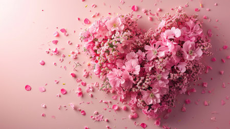 Gradient Heart of Flowers: Delicate Pink Blooms on Light Background - Valentine's Day Conceptの素材