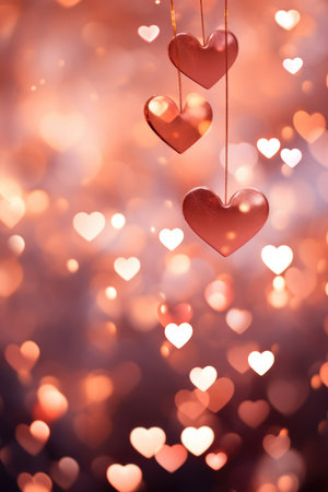 Enchanting Heart Bokeh in Red and Pink: Magical Warm Light Gradient - Valentine's Day Conceptの素材