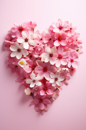 Gradient Heart of Flowers: Delicate Pink Blooms on Light Background - Valentine's Day Conceptの素材