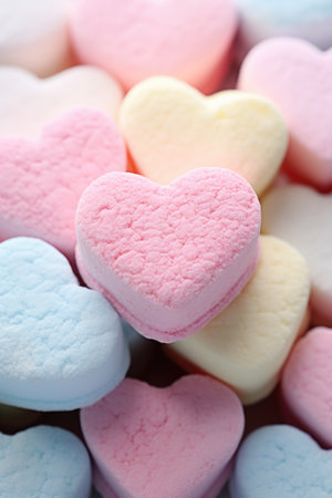 Whimsical Pastel Heart Marshmallows: Fluffy and Sugary Soft Colors - Valentine's Day Conceptの素材