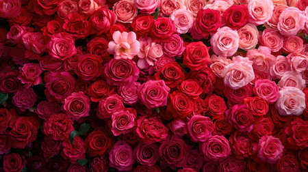 Lush Rose Gradient: Tight Red to Pink Arrangement in Velvety Petal Sea - Valentine's Day Conceptの素材