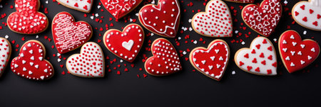 Sweet Valentine's Heart Cookies: Red Icing and Themed Sprinkles on Parchment - Valentine's Day Conceptの素材