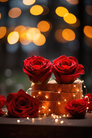 Romantic Red Roses with Heart Bokeh: Dreamy Luminous Backdrop - Valentine's Day Conceptの素材