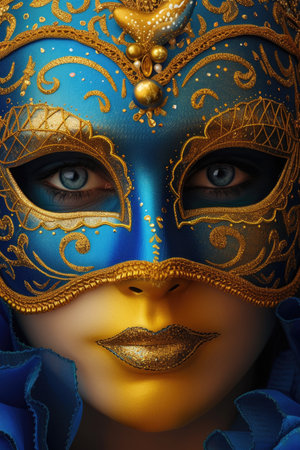 Close View of a Colorful Masquerade Maskの素材