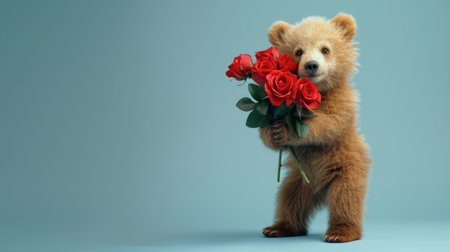 Adorable Bear with a Bunch of Red Rosesの素材