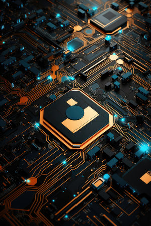 Wallpaper, abstract background, a electronic and computer circuit board, in the style of dark cyan and orangeの素材