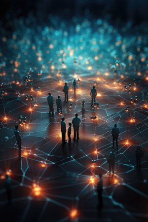 Wallpaper, abstract background, social media background with icons of a lot of people, in the style of dark red and light azureの素材