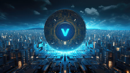 Wallpaper, abstract background, the electronic check mark, or check mark, on a circuit board background, digital abstractionの素材