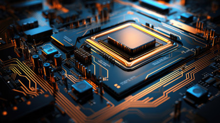 Wallpaper, abstract background, a electronic and computer circuit board, in the style of dark cyan and orangeの素材