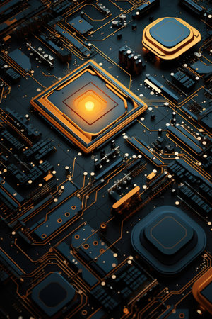 Wallpaper, abstract background, a electronic and computer circuit board, in the style of dark cyan and orangeの素材