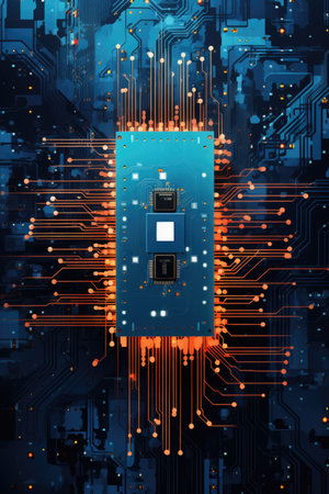 Wallpaper, abstract background, an electronic check mark icon against a blue circuit diagram, in the style of texture playの素材