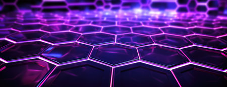 Wallpaper, abstract background, a black background made of hexagons and purple lights, in the style of neon, gridの素材
