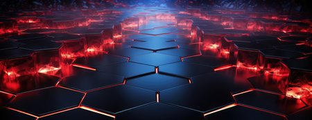 Wallpaper, hexagon textured surface with red lights showing through it, in the style of light black and azureの素材