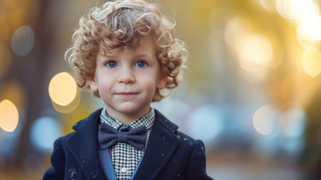 cute little boy looking stylish in the bow tie.の素材