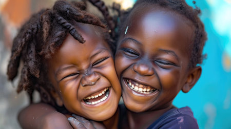 laughing young children, in the style of culturally diverse elementsの素材