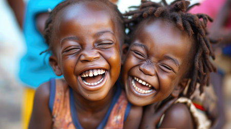 laughing young children, in the style of culturally diverse elementsの素材