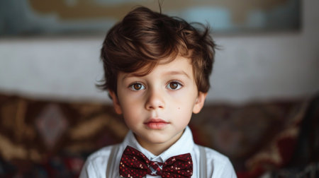 cute little boy looking stylish in the bow tie.の素材