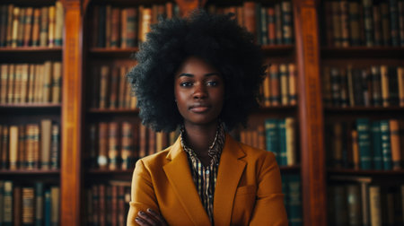 a black teacher in a library, in the style of soft-focus portraitsの素材