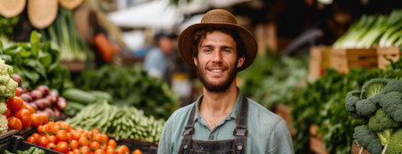 young farmer standing in a vegetable, in the style of depictions of labor, working-class empathyの素材