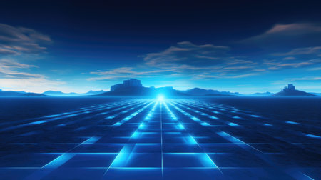 a digital landscape with a strong vanishing point perspective.の素材