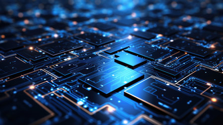technology abstract background with circuit diagram elements, in the style of light black and indigo, luminous shadowsの素材