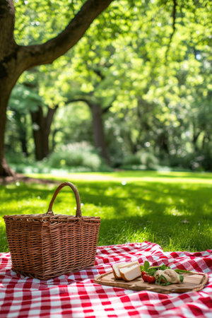 Romantic Picnic Setup with Wicker Basketの素材
