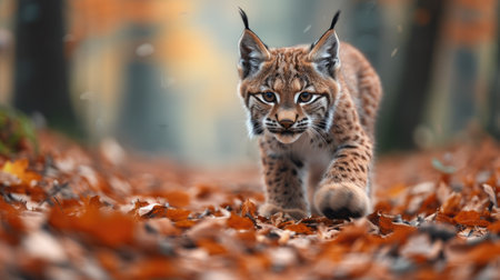 The Vibrant Dash of a Lynx Cub, Captured in the Heart of the Forest.の素材
