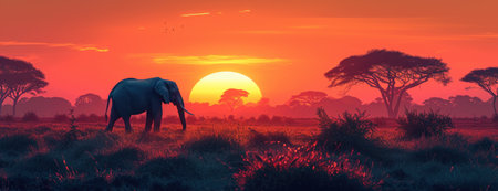 Sunset Sovereign: The African Elephant's Silhouette Against the Dying Light, A Regal End to the Day.の素材