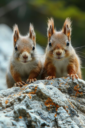 The Vivid Lives of Red Squirrels Thriving in the Greek Wilderness.の素材