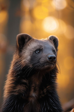 Autumnal Wolverine Portrait: A Snapshot of a Wolverine During Fall.の素材