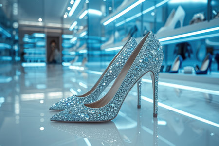 Close up of high heels with shiny detailsの素材