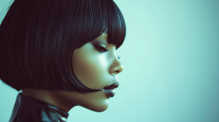 Chic short bob haircut on stylish womanの素材