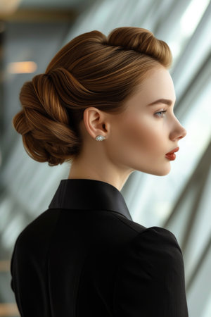 Elegant low chignon hairstyle for professional settingsの素材