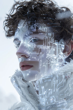Futuristic Fashion Collage: Models Morphing into Digital Shapes with Circuit Texturesの素材