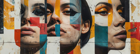 Renaissance Fusion Collage: Models with Geometric Shapes on Artistic Backdropsの素材