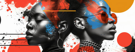 Chic Monochrome and Color Collage: Avant-Garde Fashion with Primary Splashes and Geometric Figuresの素材