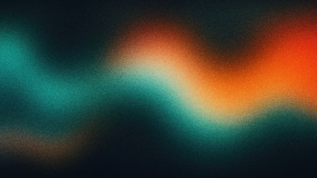 Vibrant Psychedelic Wave: Grainy Gradient Flow of Orange, Teal, and White on Black for Music Coverの素材