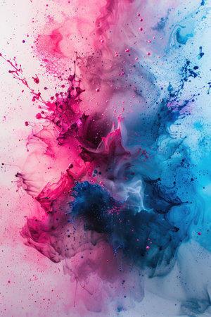 Vivid Watercolor Abstract: Energetic Splashes of Neon Pink and Electric Blue as Wallpaperの素材