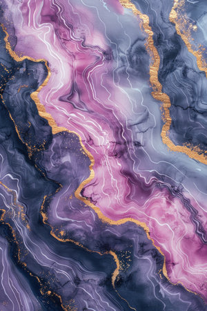 Elegant Marble Interpretation Wallpaper: Wavy Lines and Organic Blends of Watercolor with Luxurious Metallic Accentsの素材