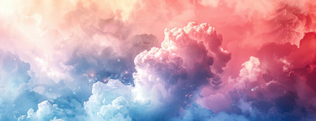 Serene Desktop Oasis: Dreamy Soft Watercolor in Pastel Hues with Cloud-Like Washesの素材