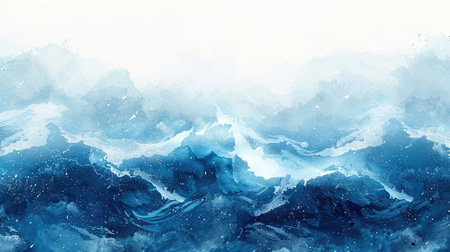 Dynamic Sea Beauty: Abstract Watercolor Ocean Waves in Shades of Blue and Whiteの素材