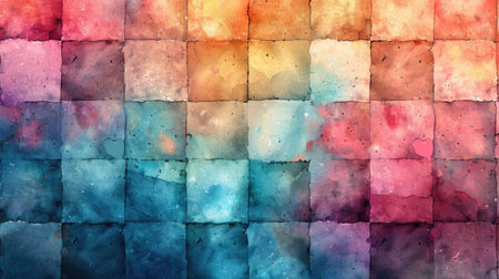 Colorful Squares in Harmony: Watercolor Abstract Grid Creating a Modern, Organized Desktop Aestheticの素材