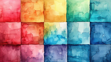 Colorful Squares in Harmony: Watercolor Abstract Grid Creating a Modern, Organized Desktop Aestheticの素材