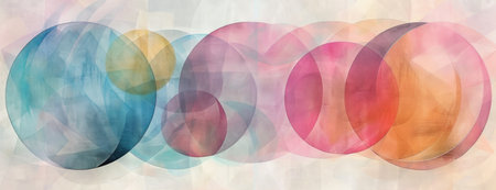 Pastel Geometry: Watercolor Circles and Triangles in Soft Hues for a Contemporary Desktop Backgroundの素材