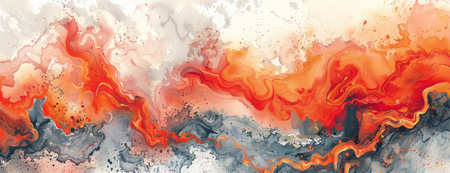 Dynamic Lava Essence: Abstract Watercolor Flow in Deep Reds and Oranges for Desktop Wallpaperの素材