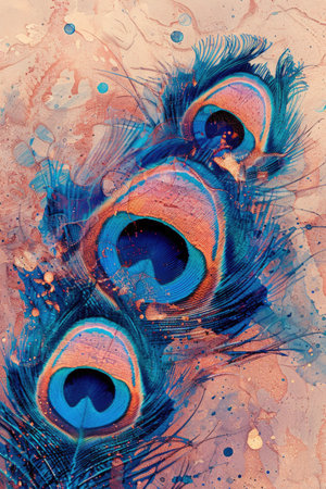 Peacock Splendor: Intricately Patterned Iridescent Watercolor Feathers Adding Vibrancy to Your Desktopの素材